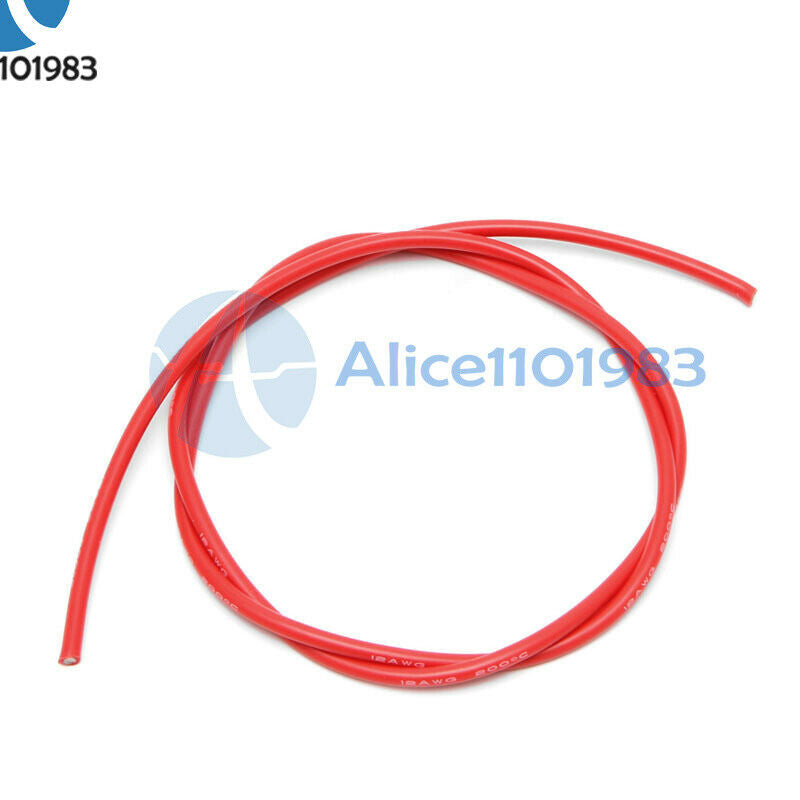 12 AWG Gauge Wire Silicone Flexible Copper Stranded Cables For RC Black + Red
