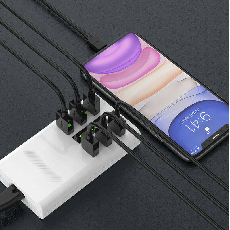 6 USB Ports Charger Rapid Tower Charging Station Power Adapter 30W AC100-240V