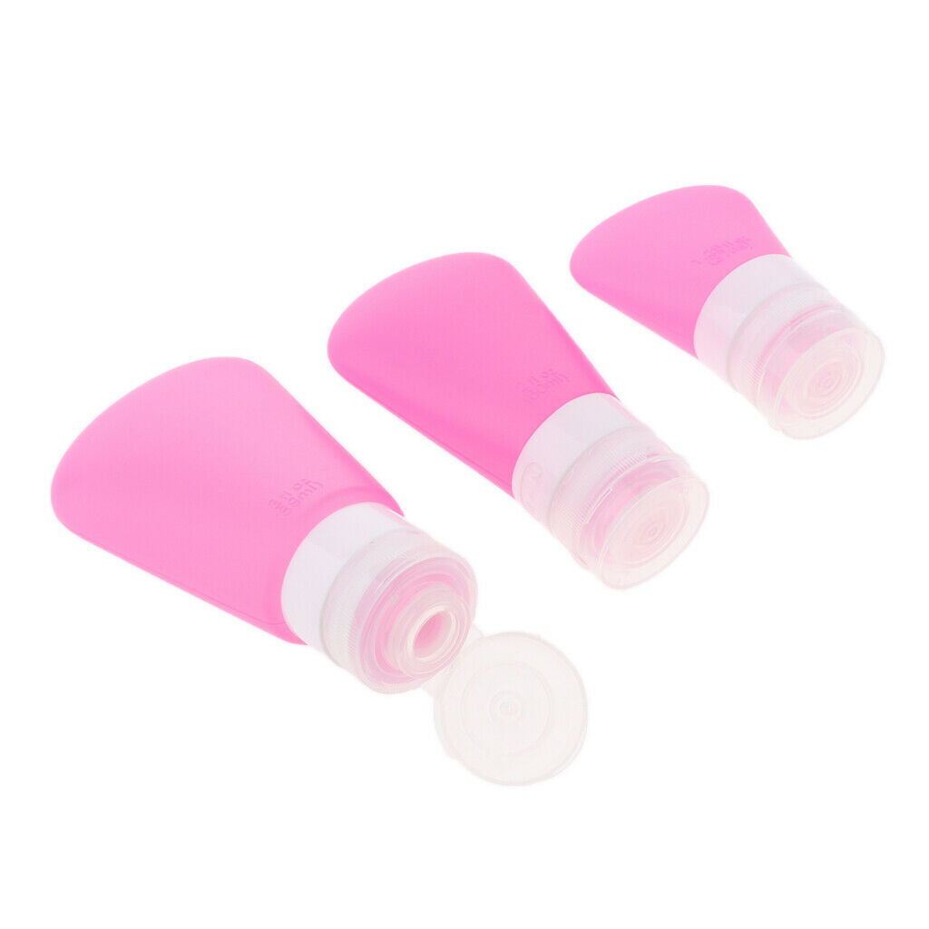 3Pcs Silicone Mini Shampoo Sample Cosmetic Bottle Travel Container RoseRed