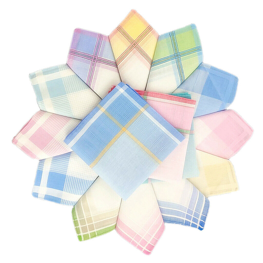 12Pcs Classic Pure Cotton Handkerchiefs Men Women Wedding Hankie Towel Lot