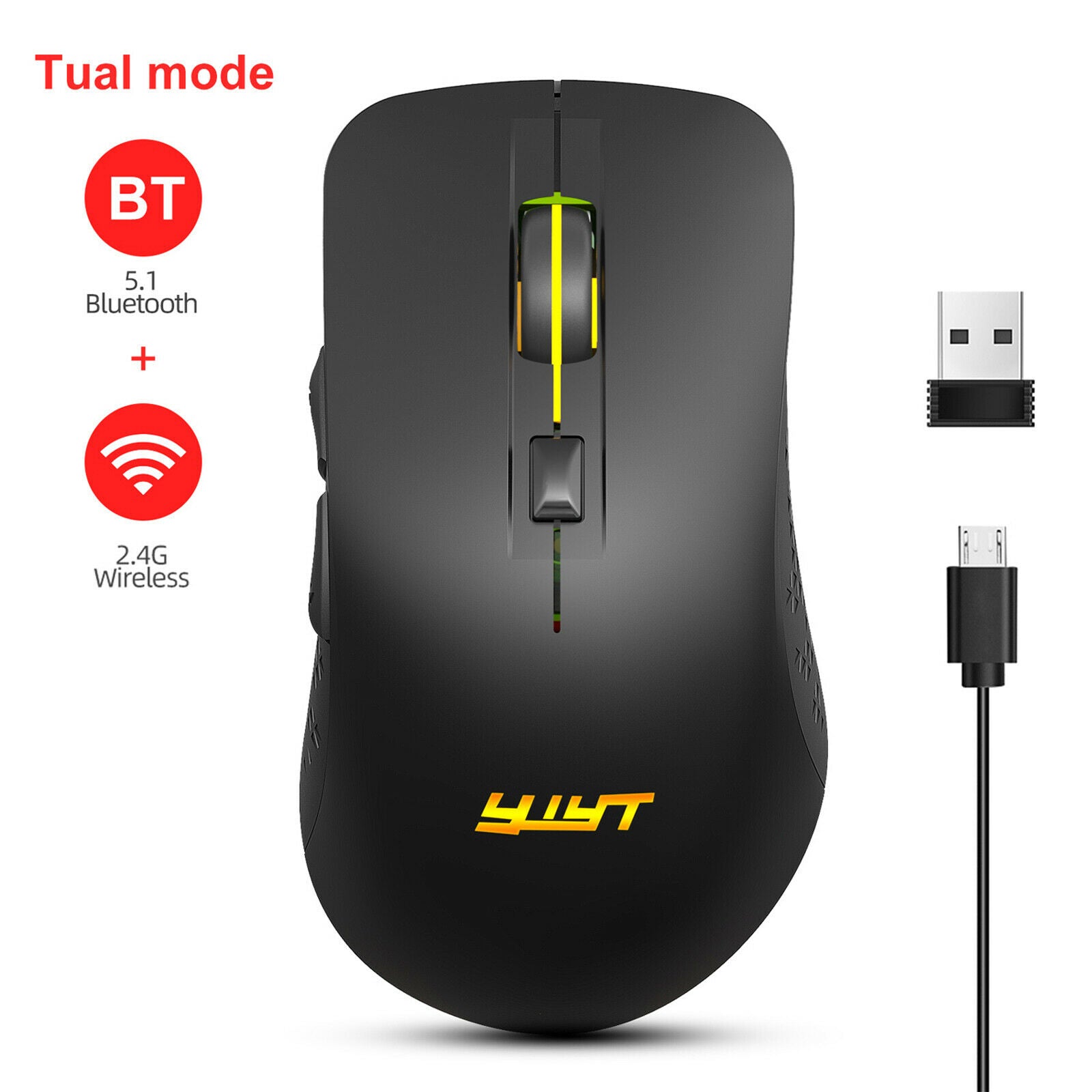 Bluetooth Mouse Cordless with USB Receiver for Laptop 6 Button Portable
