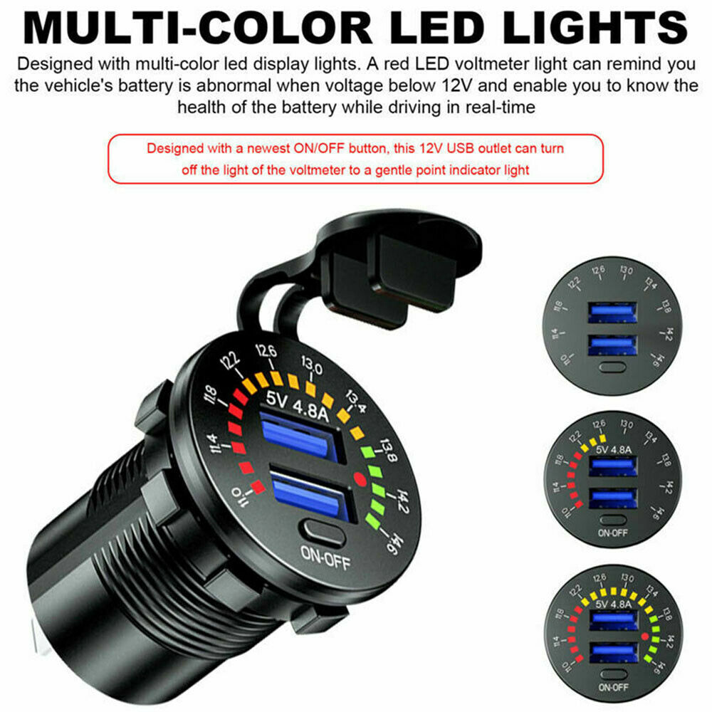 Voltmeter Dual USB Charger Waterproof Colorful Digital Marine Motorcycle 4 Car