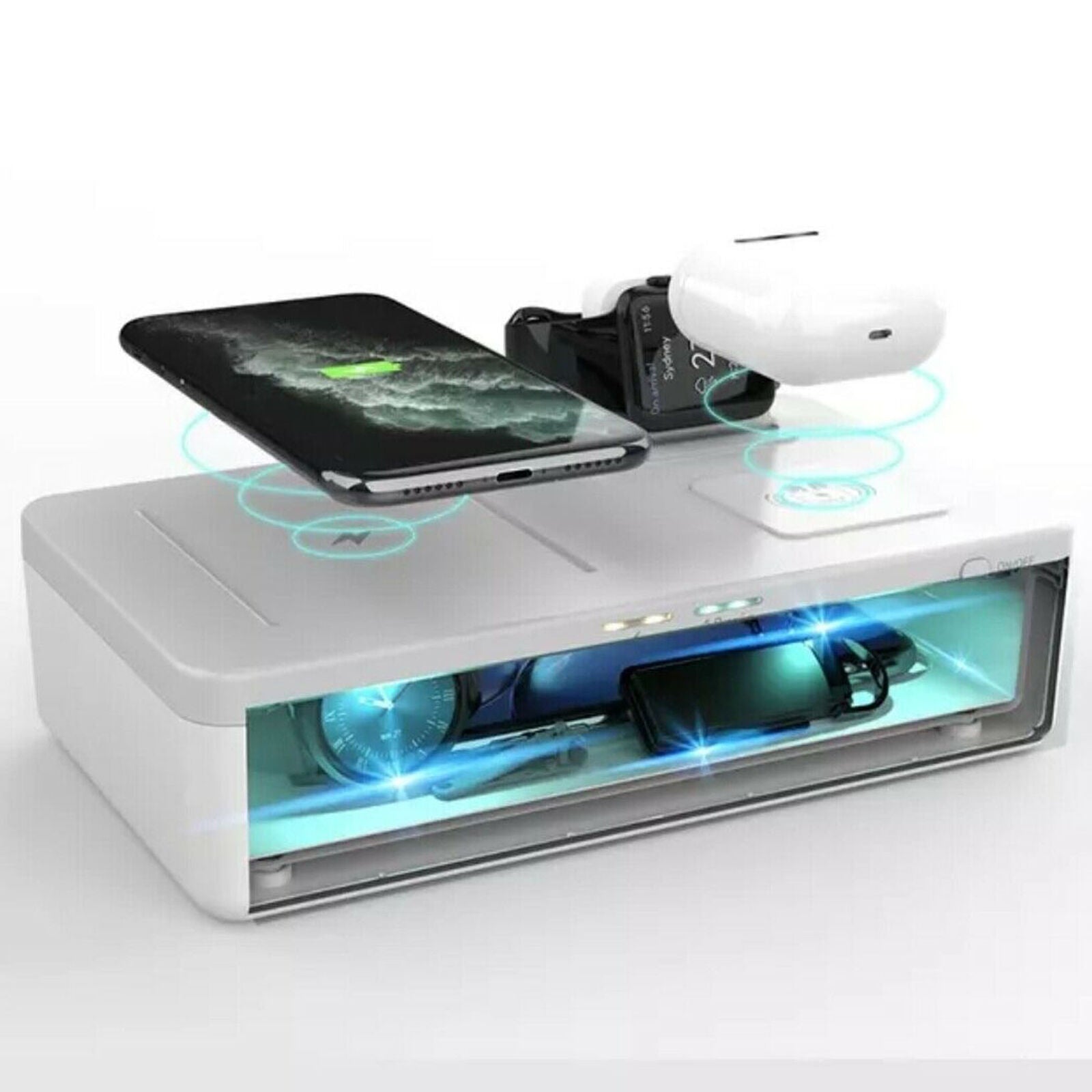 Phone Sanitizer Sterilizer Box Multifunction 15w QI 3 in 1 Wireless Charger