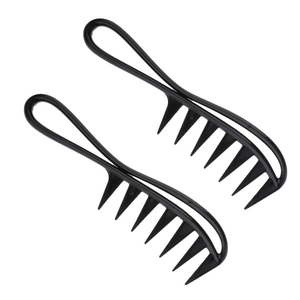 2x Large Plastic Wide Tooth Hair Combs Shark-Tooth Styling Shower Comb Black
