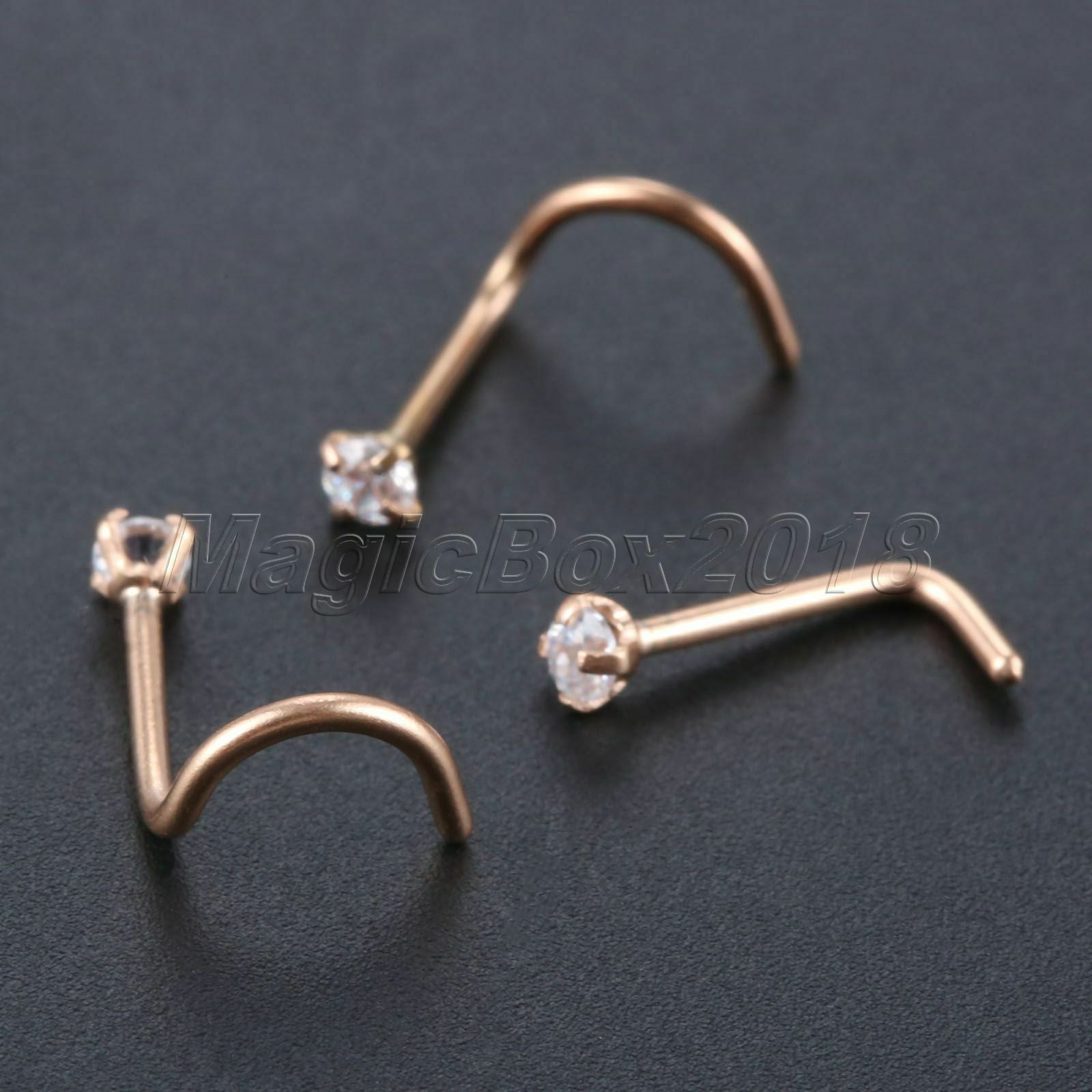 Stainless Steel Zircon Nose Nail Hoop Stud Set Piercing Roseold 5pcs Gauge 0.8mm