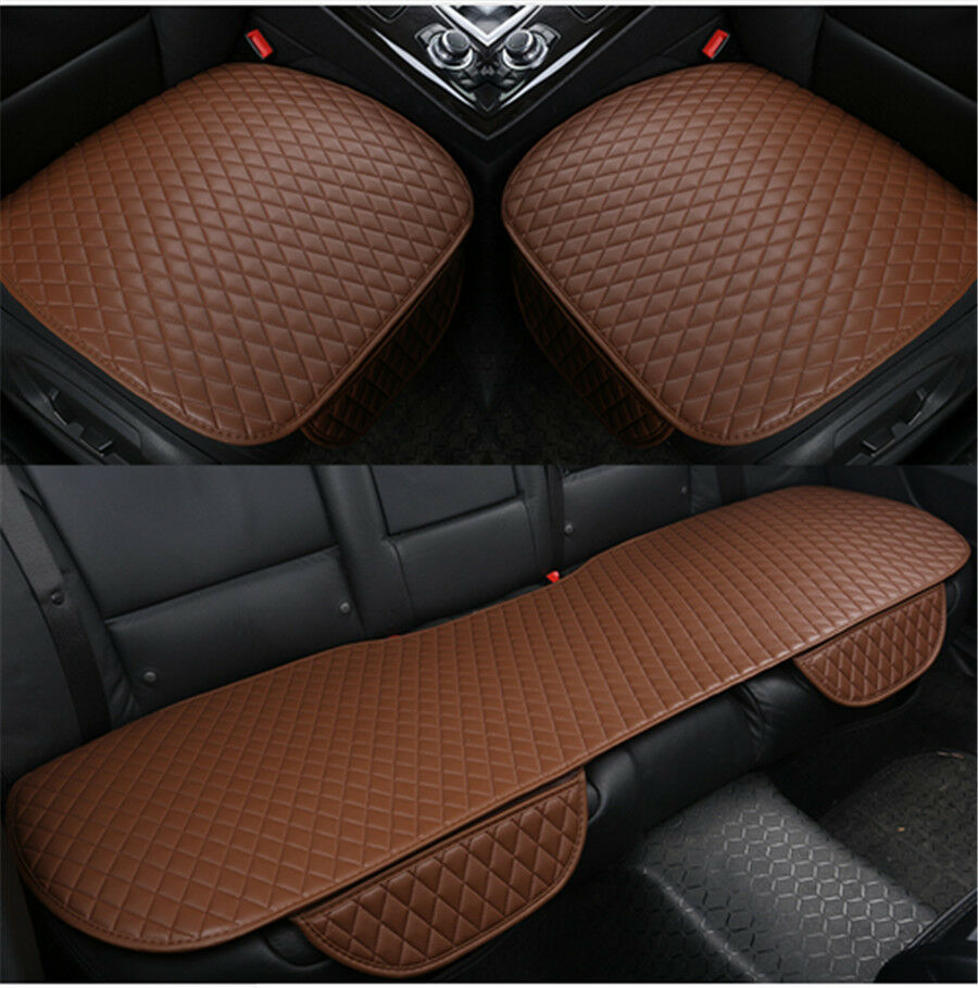 3Pcs Black Lattice Car Seat Cover, Rear Row with Storage Bag Superfine Stitching