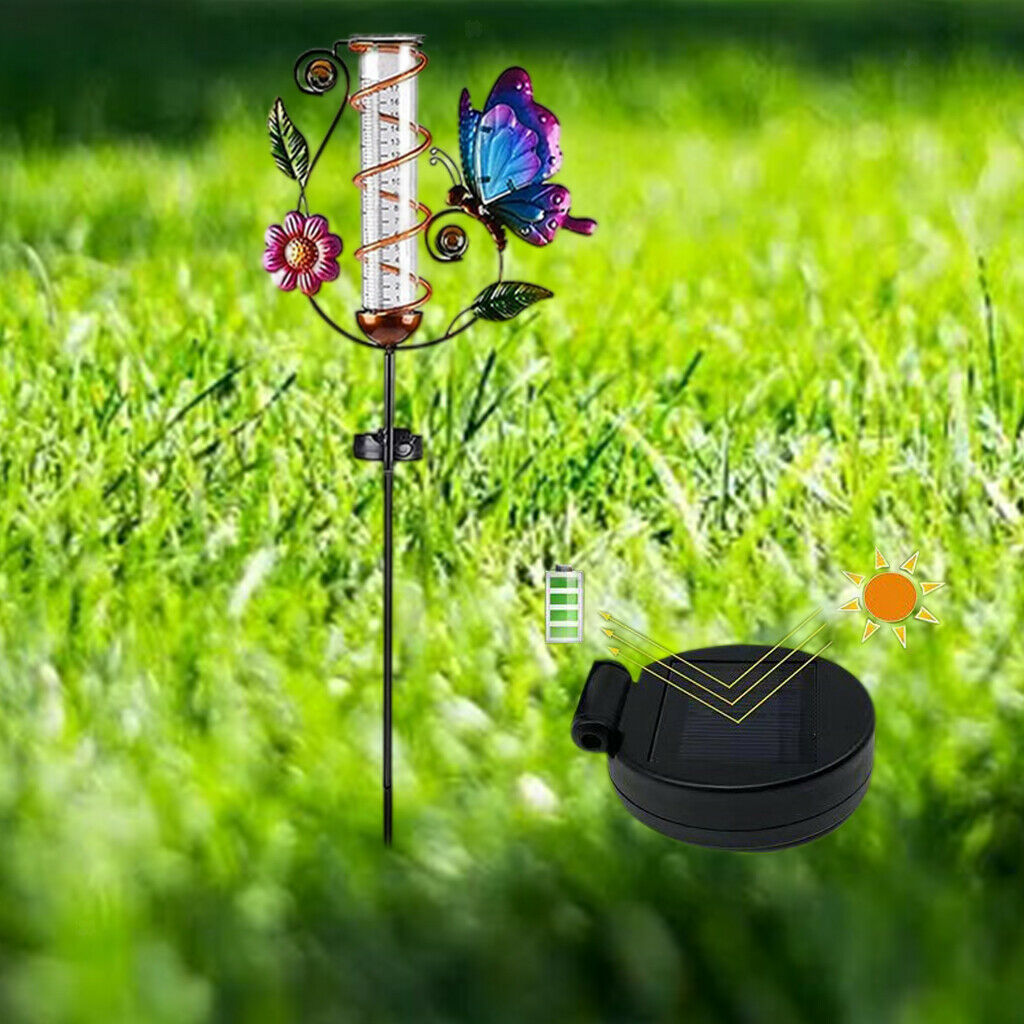 Rain Gauge Butterfly Garden Stakes Decor Glow in Dark Metal Yard Art Outdoor