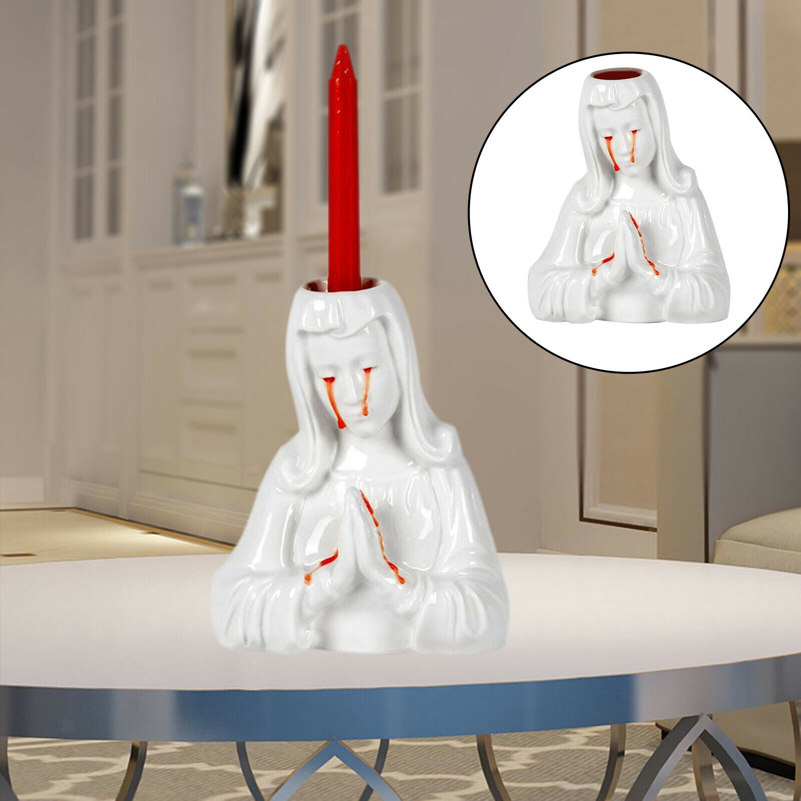 Crying Mary Taper Candle Holder Stand Candelabrum Dinner Halloween Decor