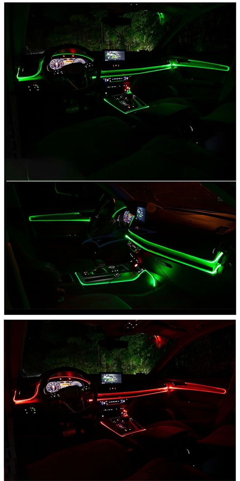 2M Car Center Console RGB LED Ambient Light Fiber Optic Light with APP Control