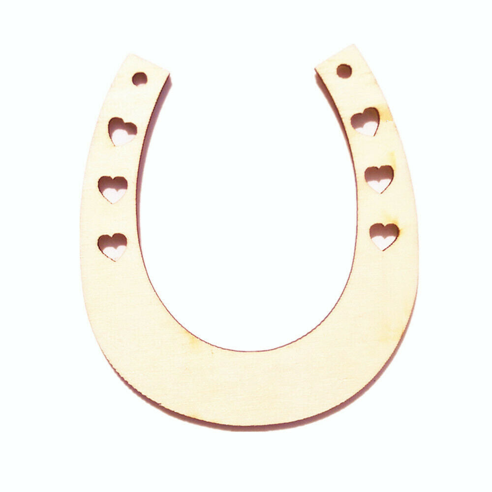 12pcs Wooden Horseshoes Shape Cutout Hearts Embellishments Craft DIY
