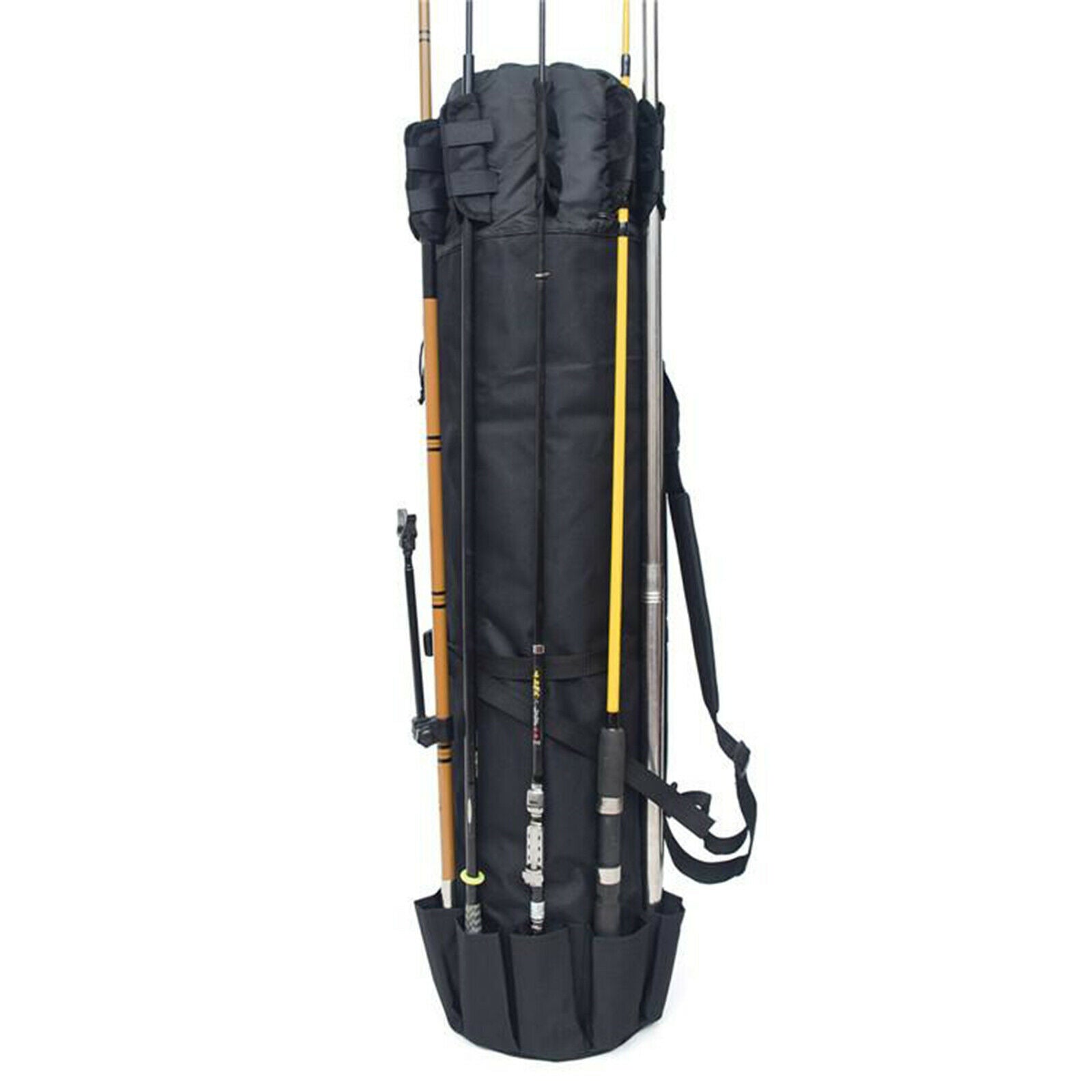 Waterproof Fishing Tackle Bag Fishing Rods Holder Travel Reel Carry Case Black