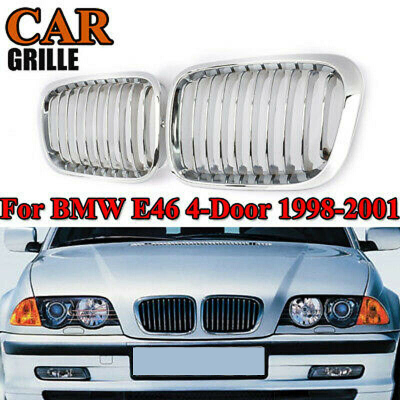 Pair Front Radiator Kidney Grille Cover Fits BMW E46 3 Series 4-Door 1998-2001