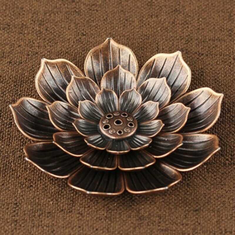 Incense Burner Stick Holder Lotus Shape Brass 6 Holes Aromatherapy Zinc Alloy
