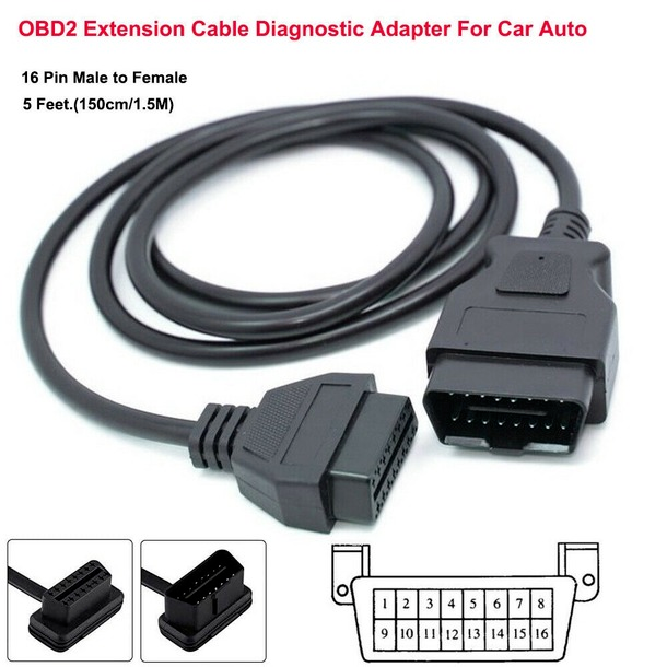 OBD2 16Pin Male to Female Extension Cable Car Diagnostic Extender Cord1.5M