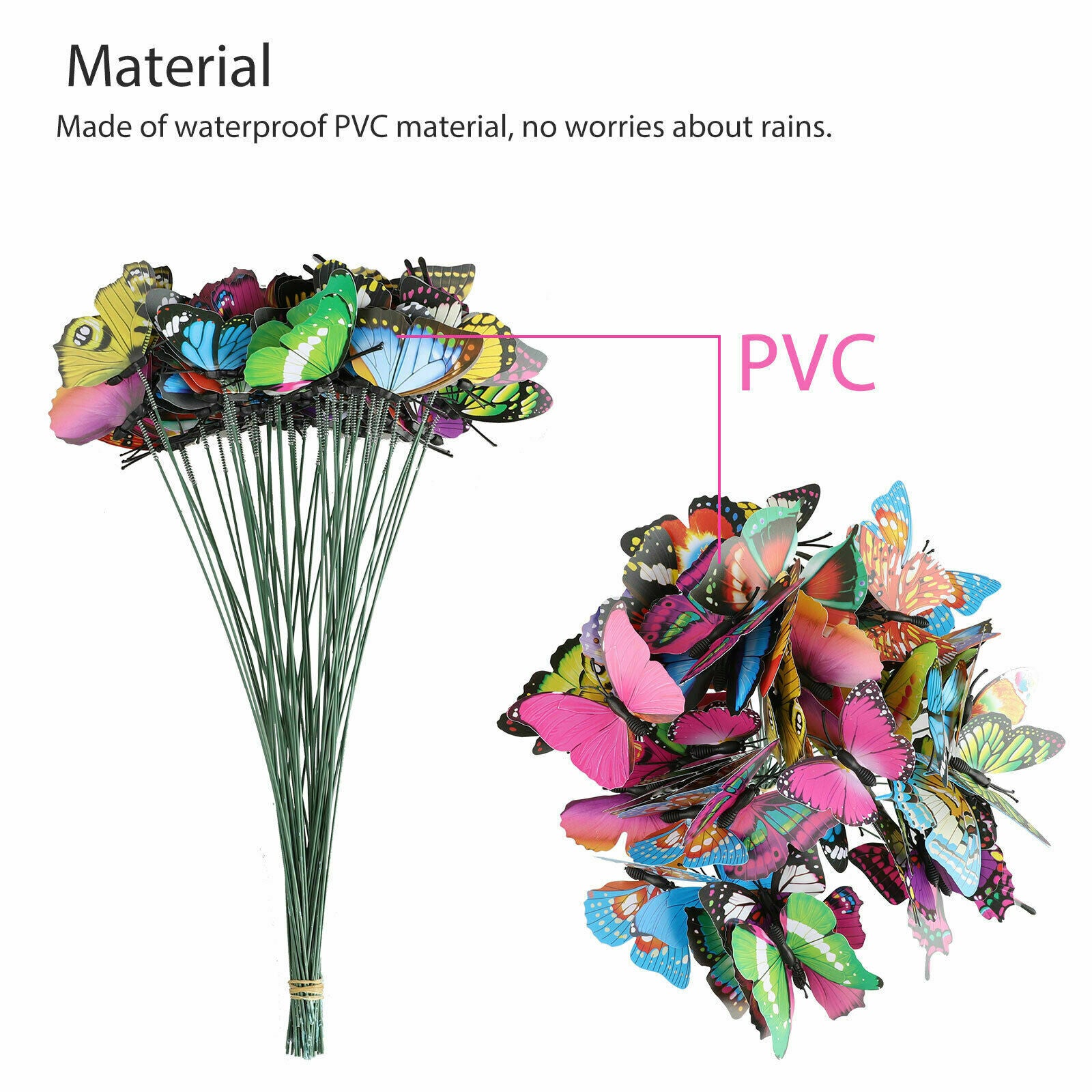 50Pcs Butterfly Stakes Outdoor Yard Planter Flower Pot Bed Garden Decor Yard Art