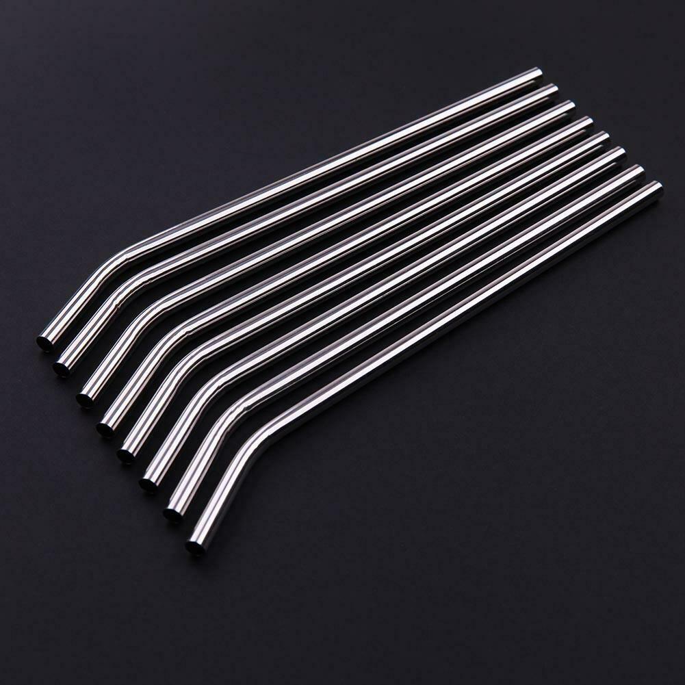 8Pcs Stainless Steel Metal Drinking Straw Straws with 3 Cleaner Brush Kit @