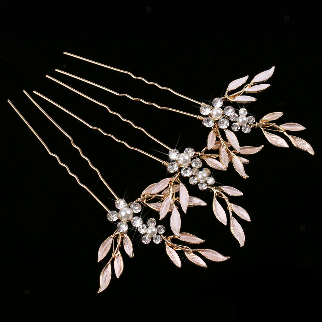 3 Pieces Pearls Diamante Leaf Hair Pins Vine Wedding Bridal Headpieces