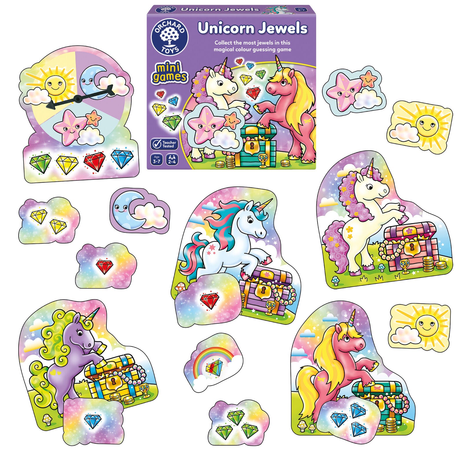 Orchard Toys 366 Unicorn Jewels Mini Game Family Colour Game Children Girls 3+