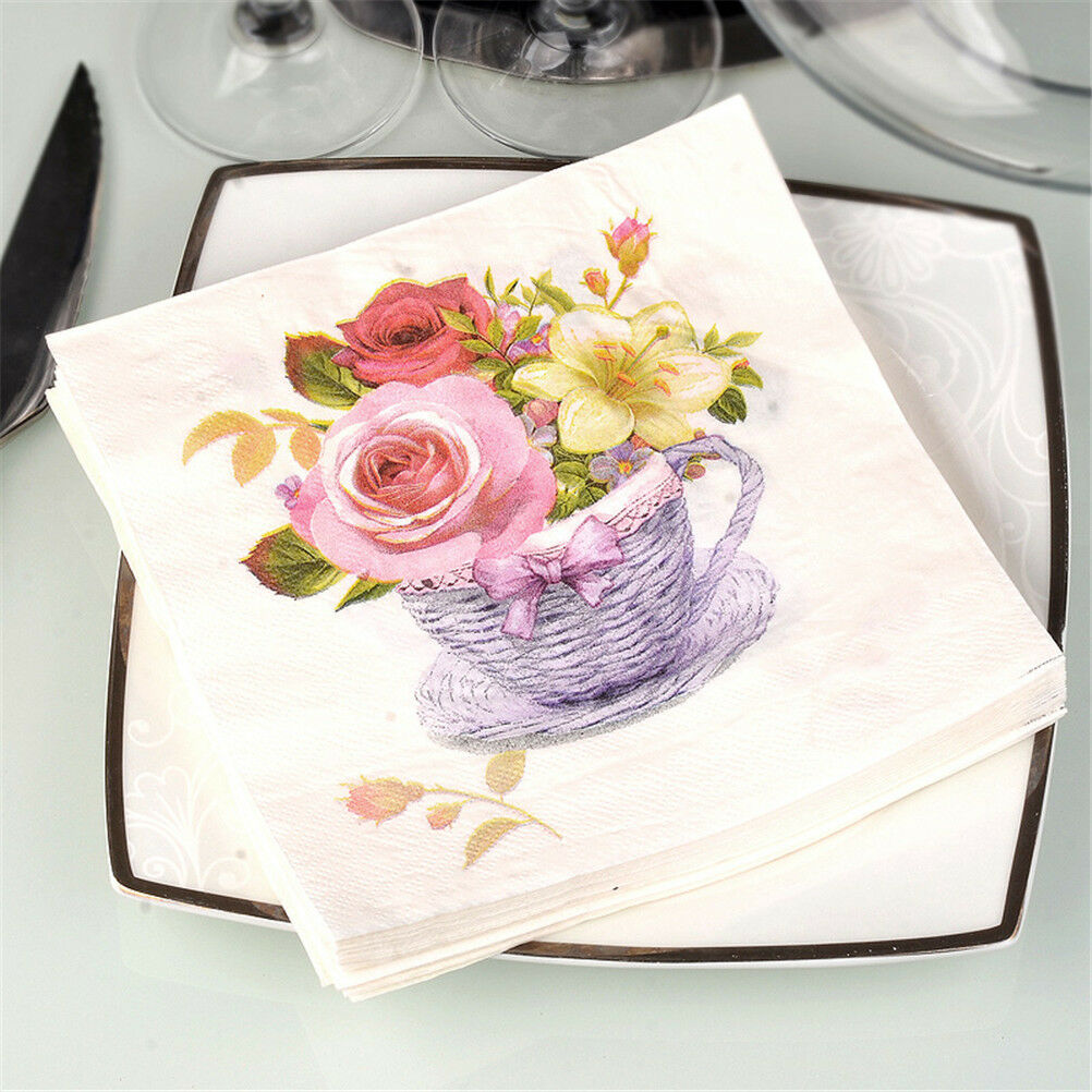 20pcs flower paper napkins food festive party tissue napkins decoupage decorDDAU