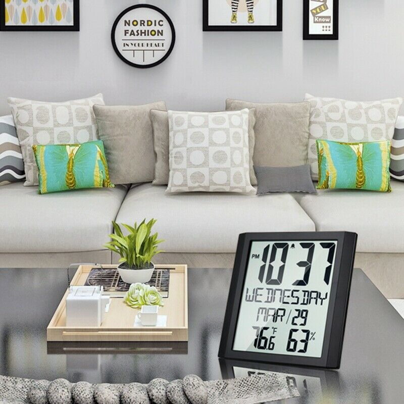 Large Screen Wall Clock Home Temperature and Humidity Meter Alarm Clock Liv I6G1