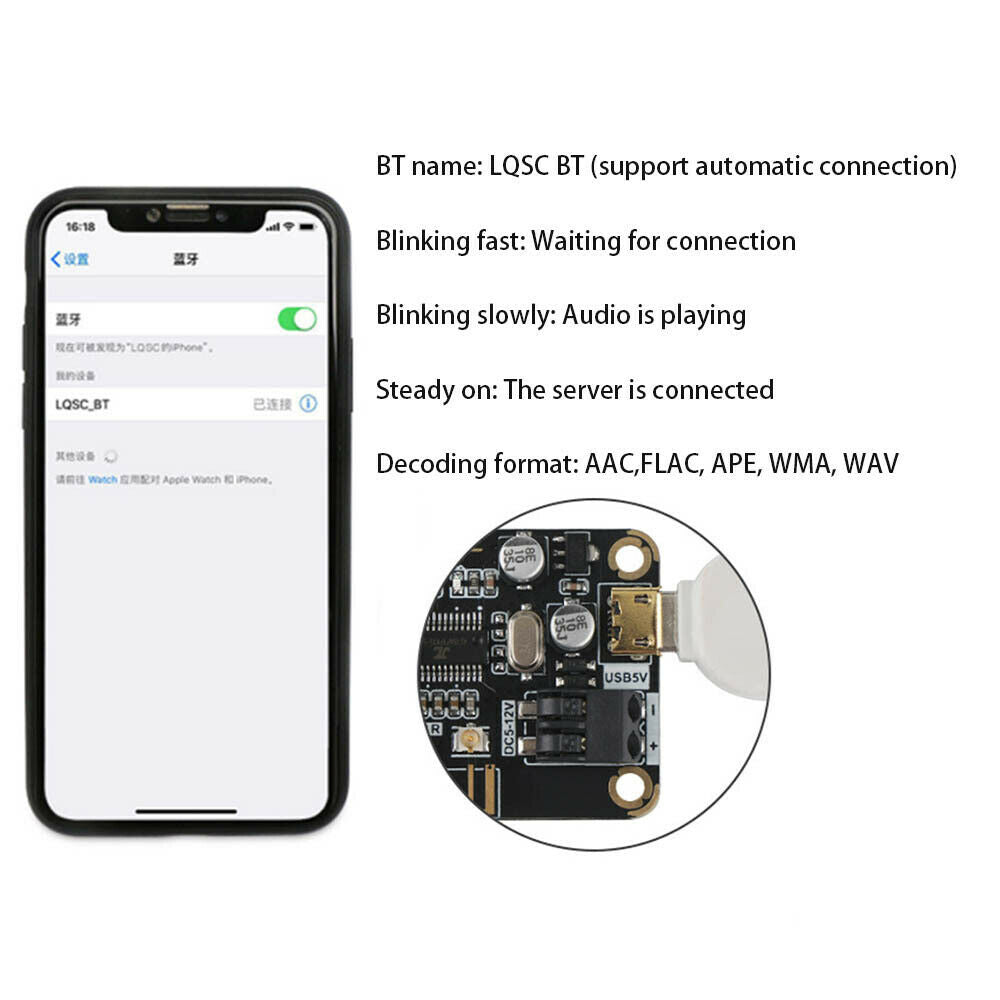 Audio Receiver Board MP3 Stereo Decoder Board Wireless Bluetooth DIY Modified LI