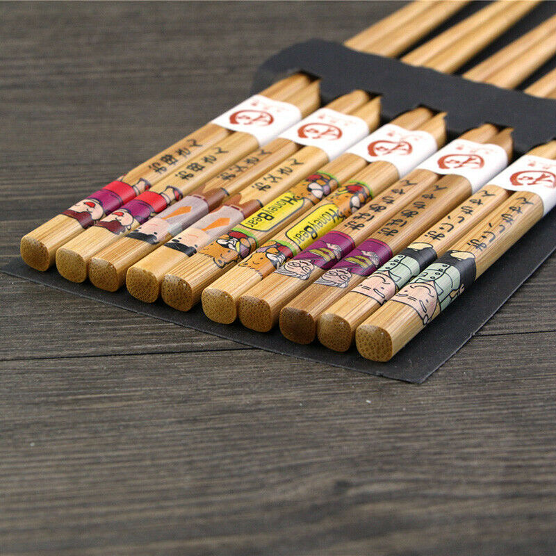 5 Pairs Japanese Style Bamboo Chopsticks Wood Reusable Family Use Set Gift Box