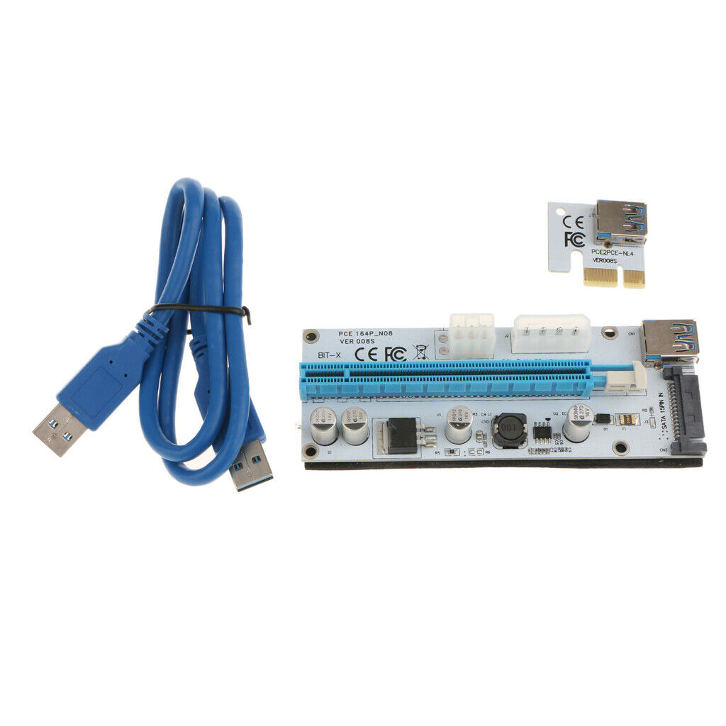 008S PCI-E Express 1x to16x Extender Riser Card Adapter with  USB3.0 Cable