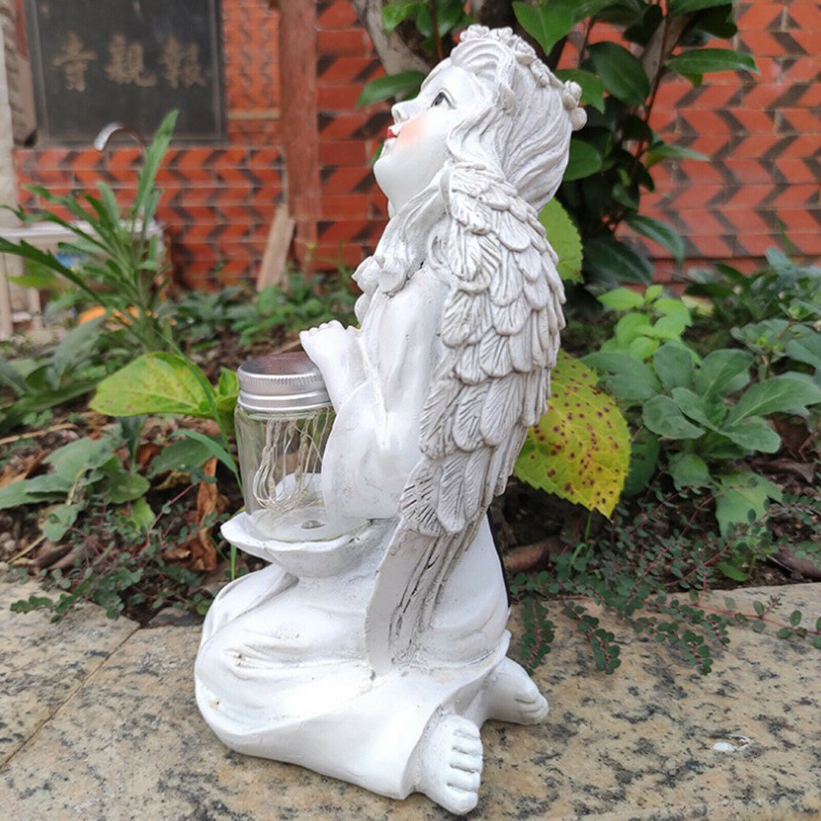 Angel Statue Holy Solar LED Light Lawn Fairy with Wing Sculpture Outdoor