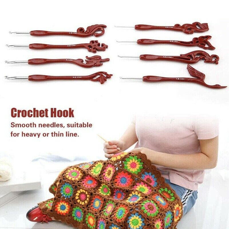 8Pcs Crochet Hooks Set, Retro Birds Knitting Smooth Needles Tools Aluminum EE8T2