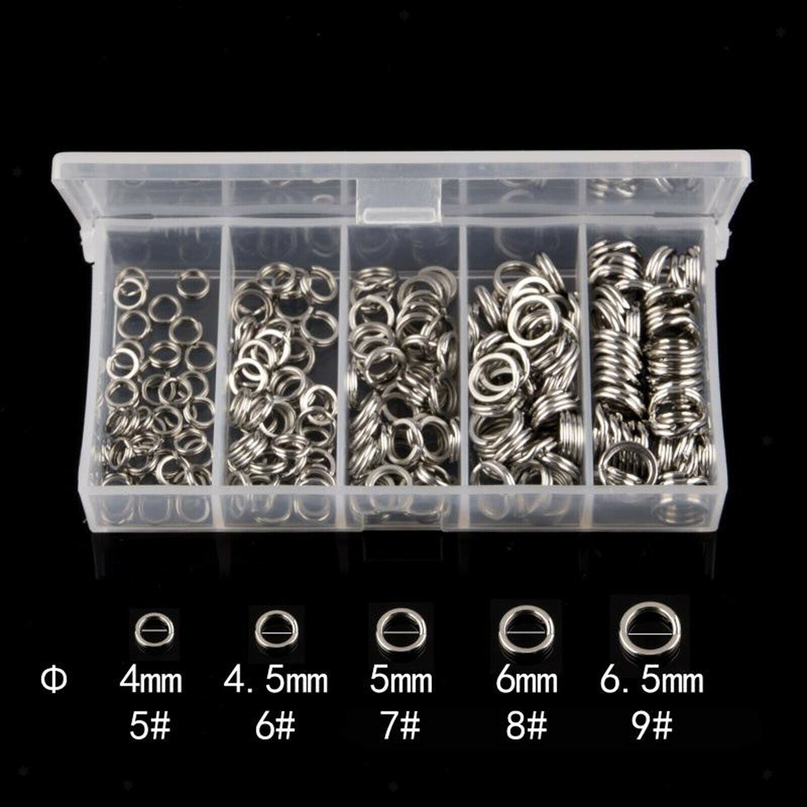 200Pcs Fishing Split Rings Stainless Steel Lure Connectors Kit Heavy 5 Sizes
