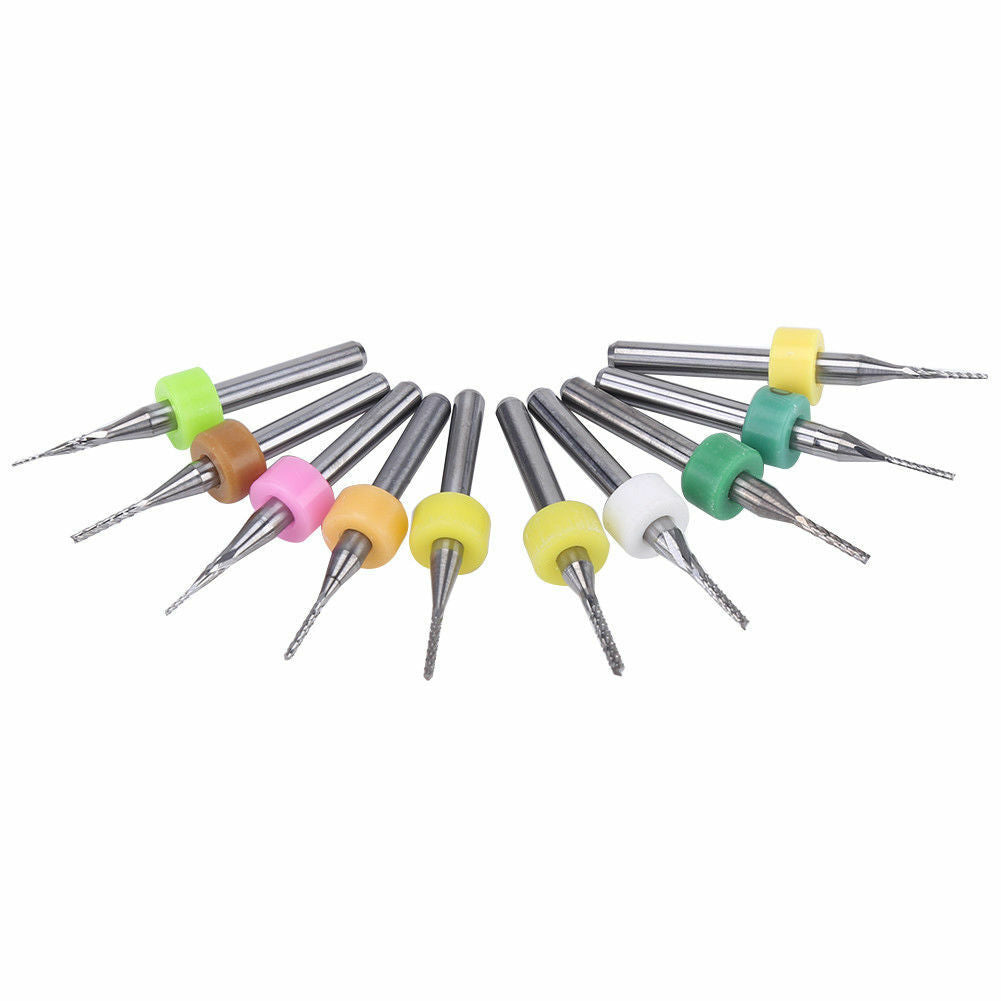 3.175mm Carbide End Mill Set 0.5-1.4mm PCB Cutter Shank  Engraving Bits 10pcs