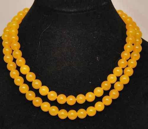 2Rows 8mm Natural South America Topaz Gems Round Beads Necklace A+