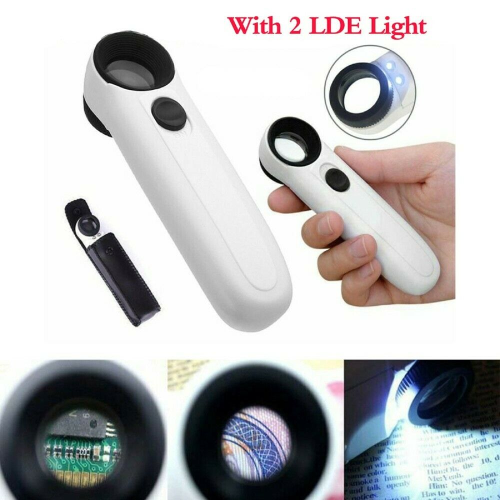 40X Handheld Magnifying Glass with 2 LED Light Magnifier Jewelry Loupe Lens