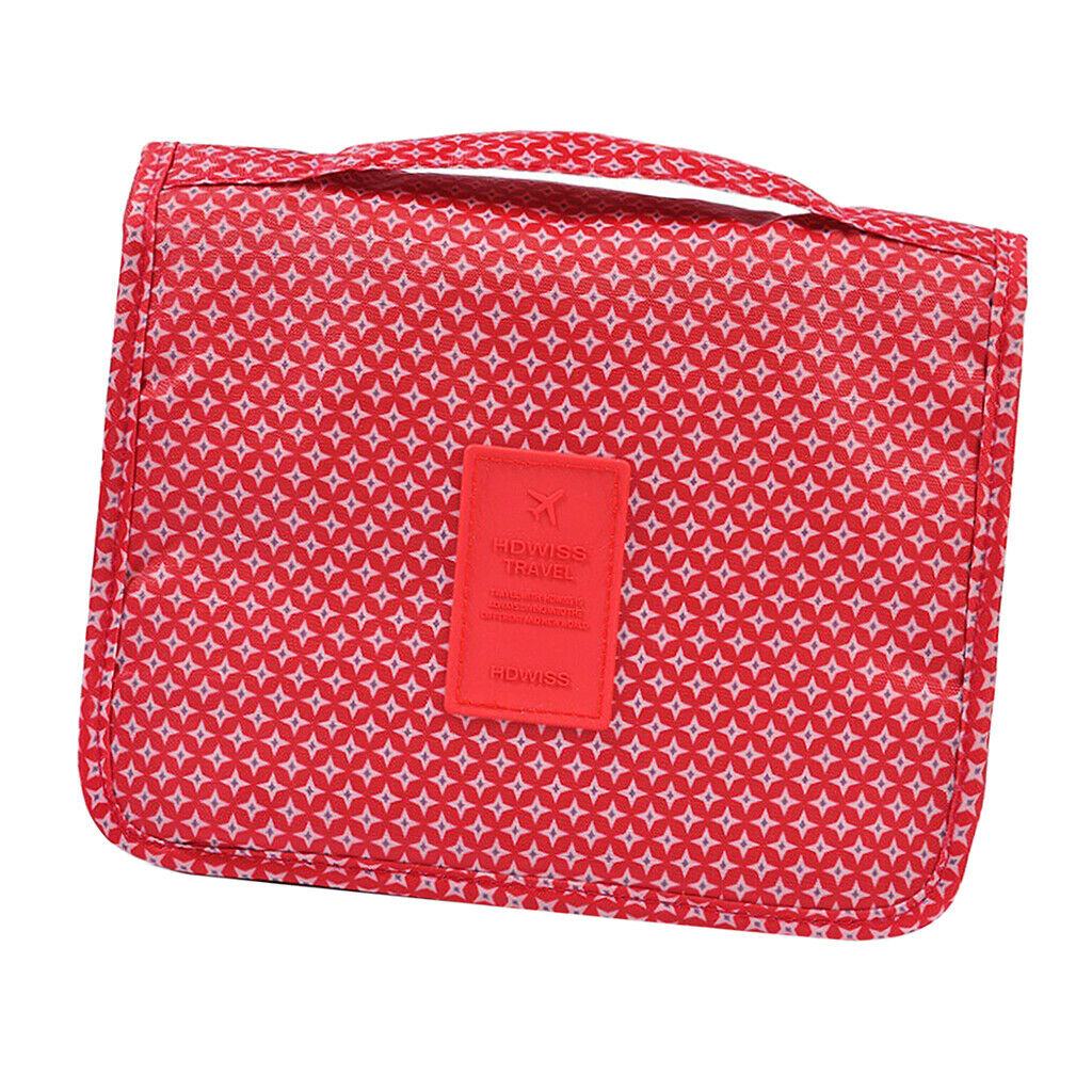 Large Capacity Travel Wash Bag with Hanging Hook - Red star, as described