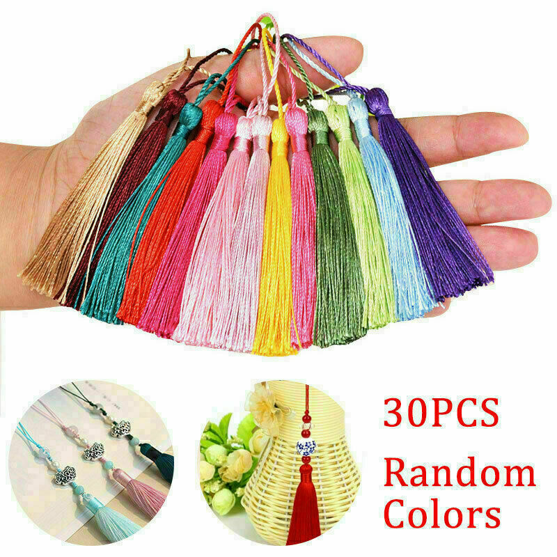 30 *Silky Tassels 13cm For Craft Sewing Costume Decoration (8cm Tassel 5cm Loop)