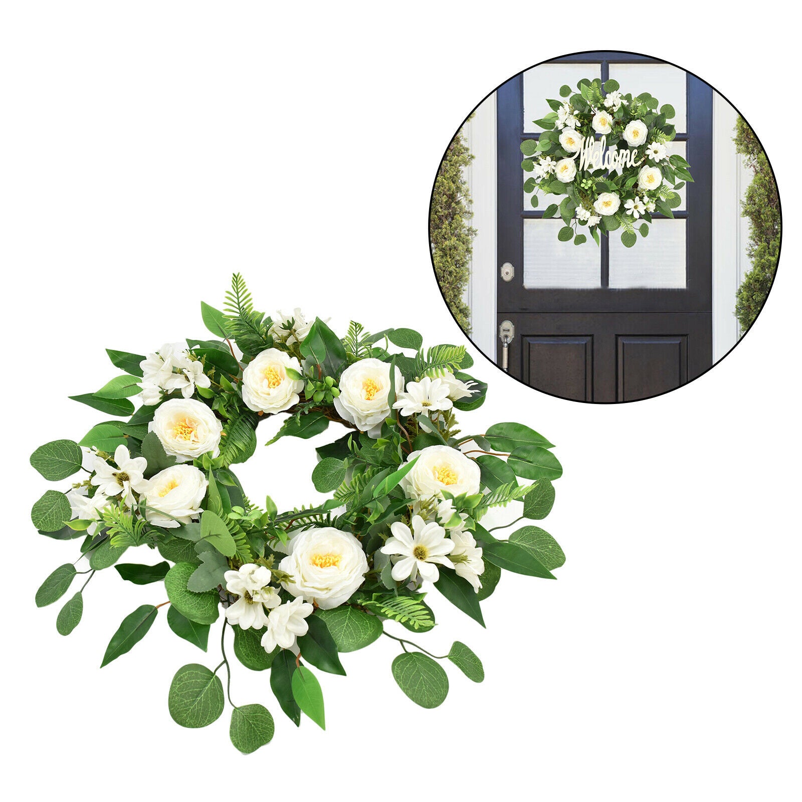 18'' Front Door Wreath Handmade Round Peony Rattan Garland Shopwindow Decor