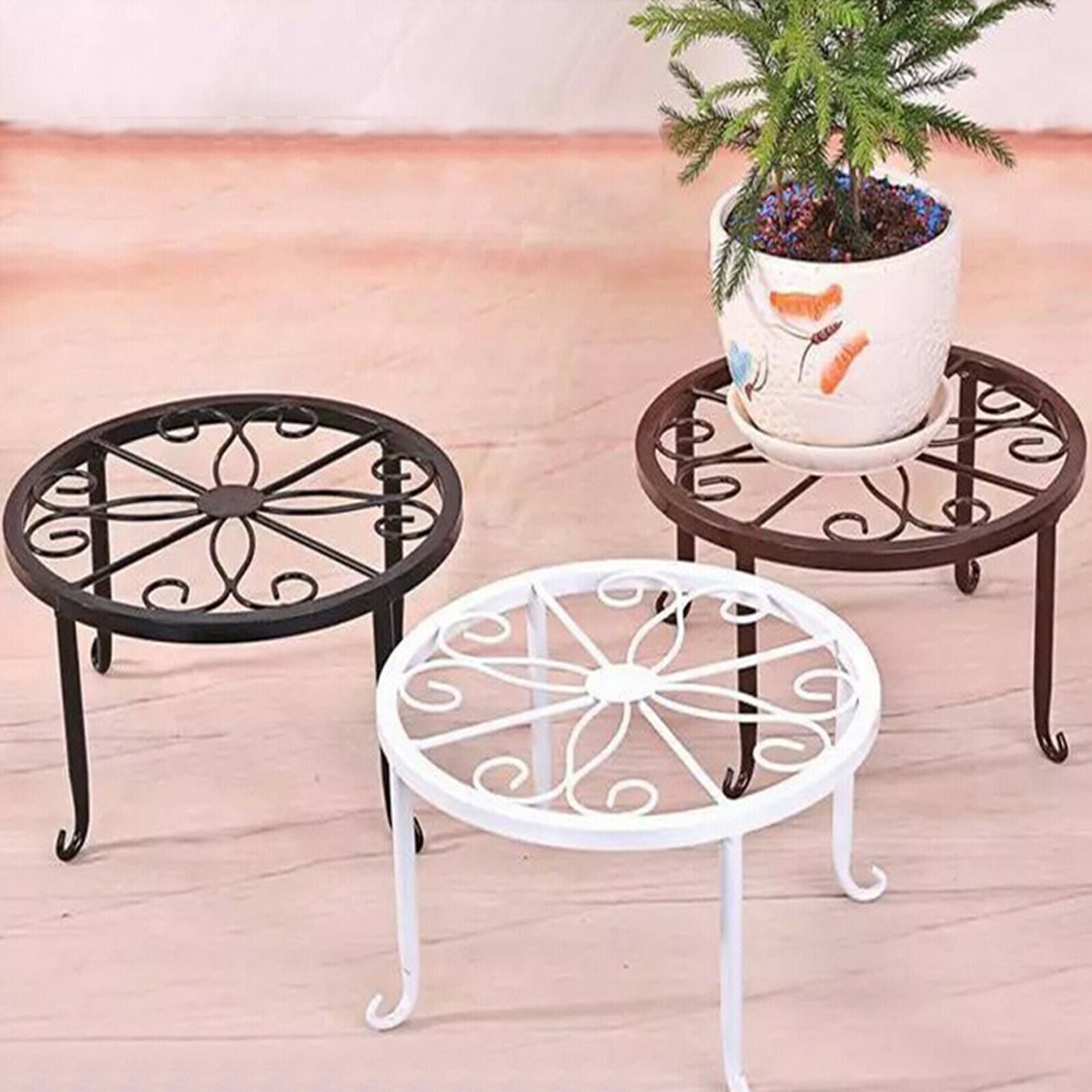 Plant Stand Iron Low Garden Container Supports Rack Green Dill for Garden