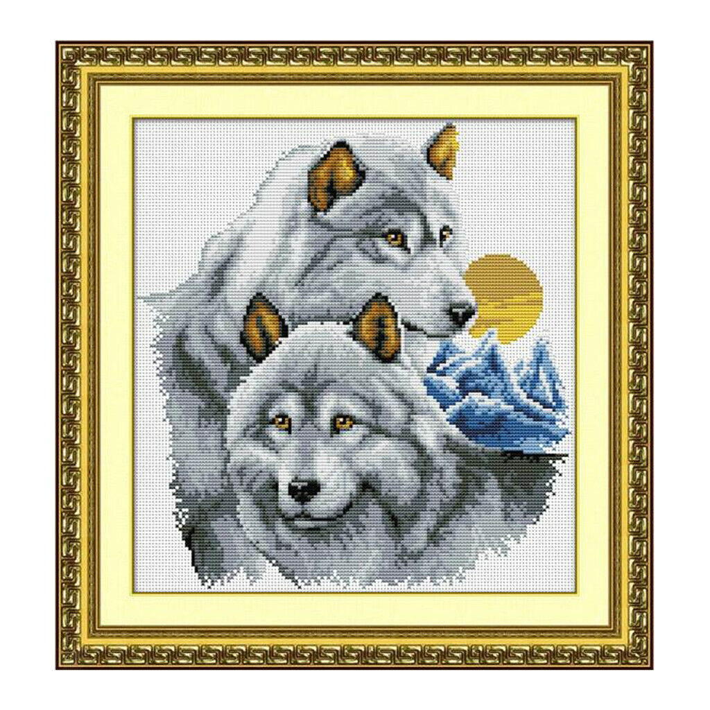 Handmade Ribbon Embroidery Wolf Animal Painting Kit Cross Stitch 39 x 42cm