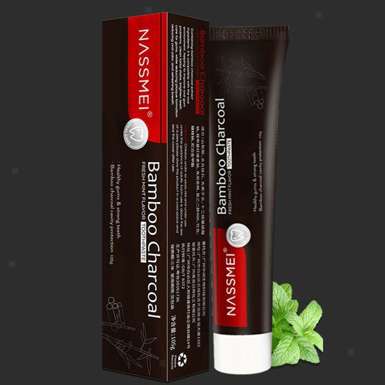 Bamboo Activated Charcoal Toothpaste Polishes Teeth Whitener Stain Remover