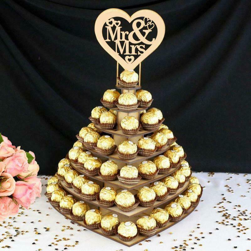 Mr & Mrs Wooden Chocolate Candy Heart Wedding Centrepiece Display Stand Holder