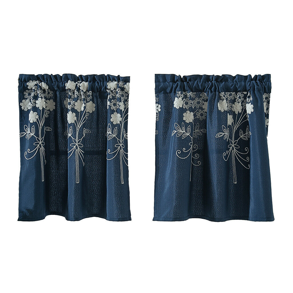 2 Panel 137x61cm Floral Embroidered Short Tier Curtains Half Drapes Window