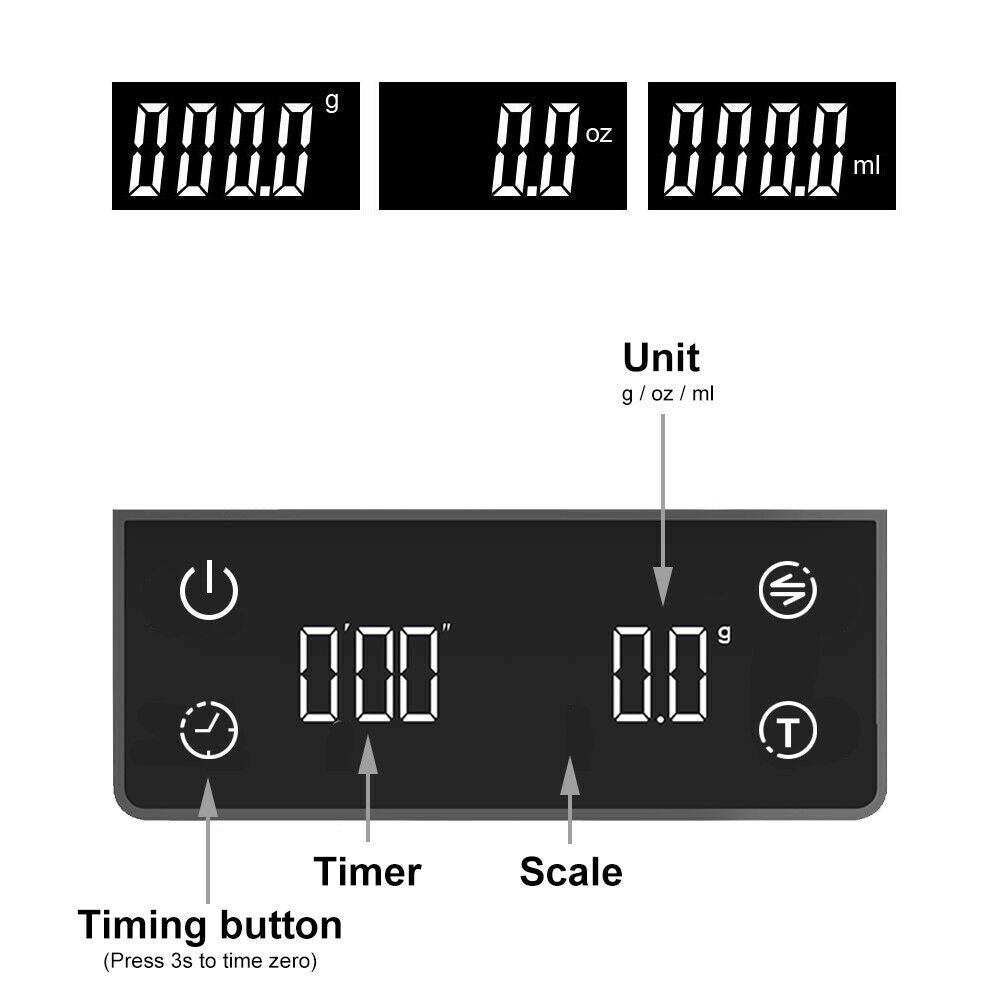 LED Digital Coffee Scale With Timer Tare 3KG 0.1g High Precision Kitchen Scale