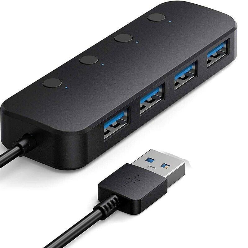USB 3.0 Hub 4 Port USB Distributor Data Hub with Independent Switch and IndiM2I3