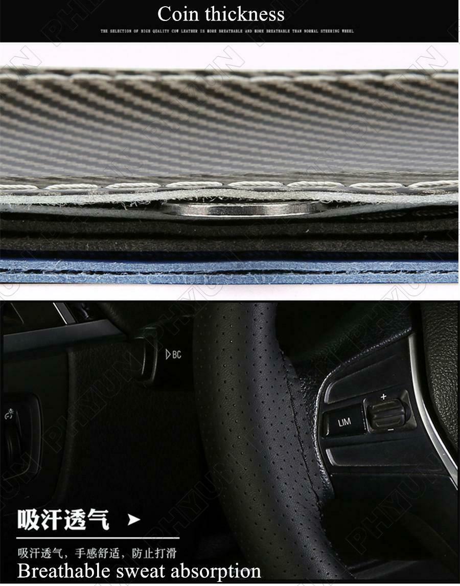38CM Carbon Fiber & Leather Steering Wheel Cover Trim Hand Sewing DIY Universal