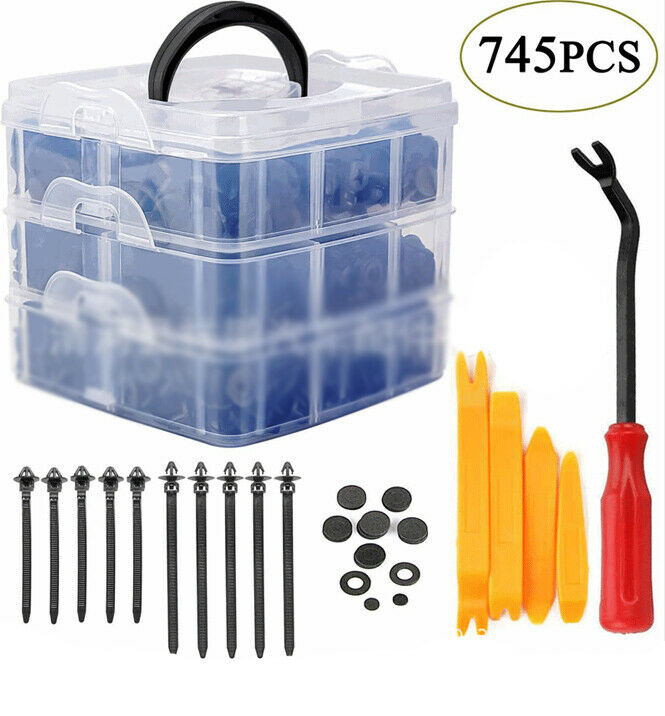 745pcs Car Body Plastic Push Pin Rivet Retainer Fastener Trim Bumper Clip + Box