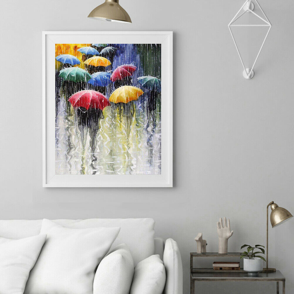 Painting By Numbers DIY Raining Street Hand Painted Canvas Oil Art Picture @
