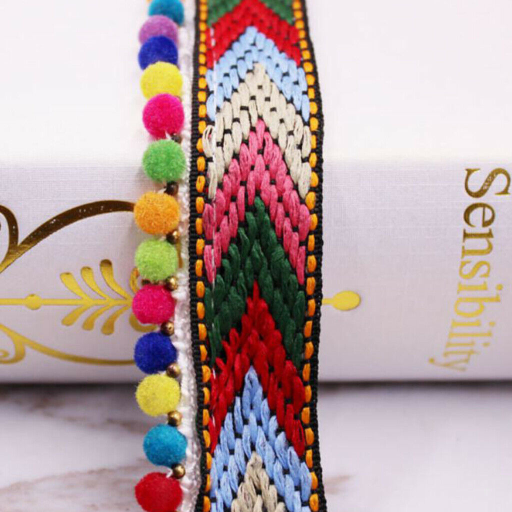 2Yard Multicolor Pom Pom Trim Tassel Ball Ribbon Fringe Decor DIY Handicraft