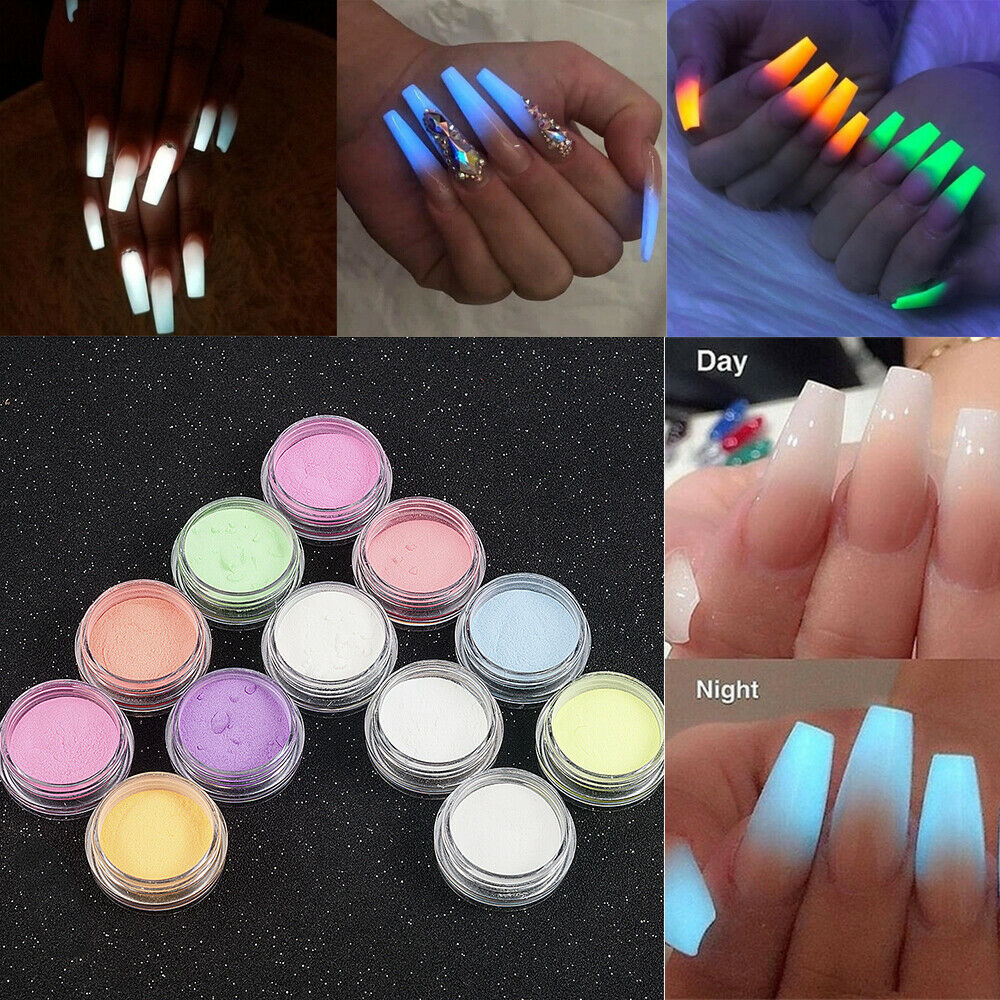 12 Boxes Acrylic Luminous Fluorescent Powder Glow In the Dark Nail Art Pigment