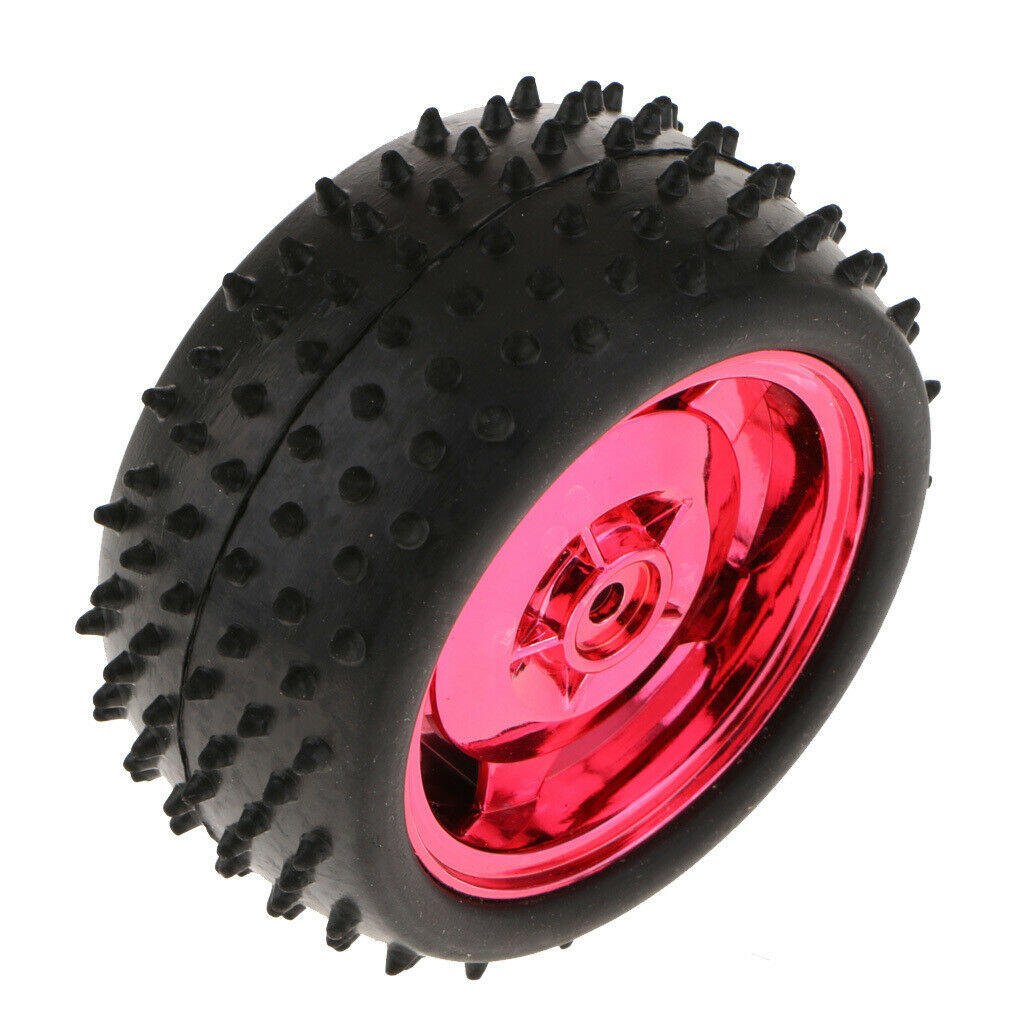 2 Pieces Black+Red ABS Plastic and TPE Rubber Tire TT Motor Car Wheel Smart Car