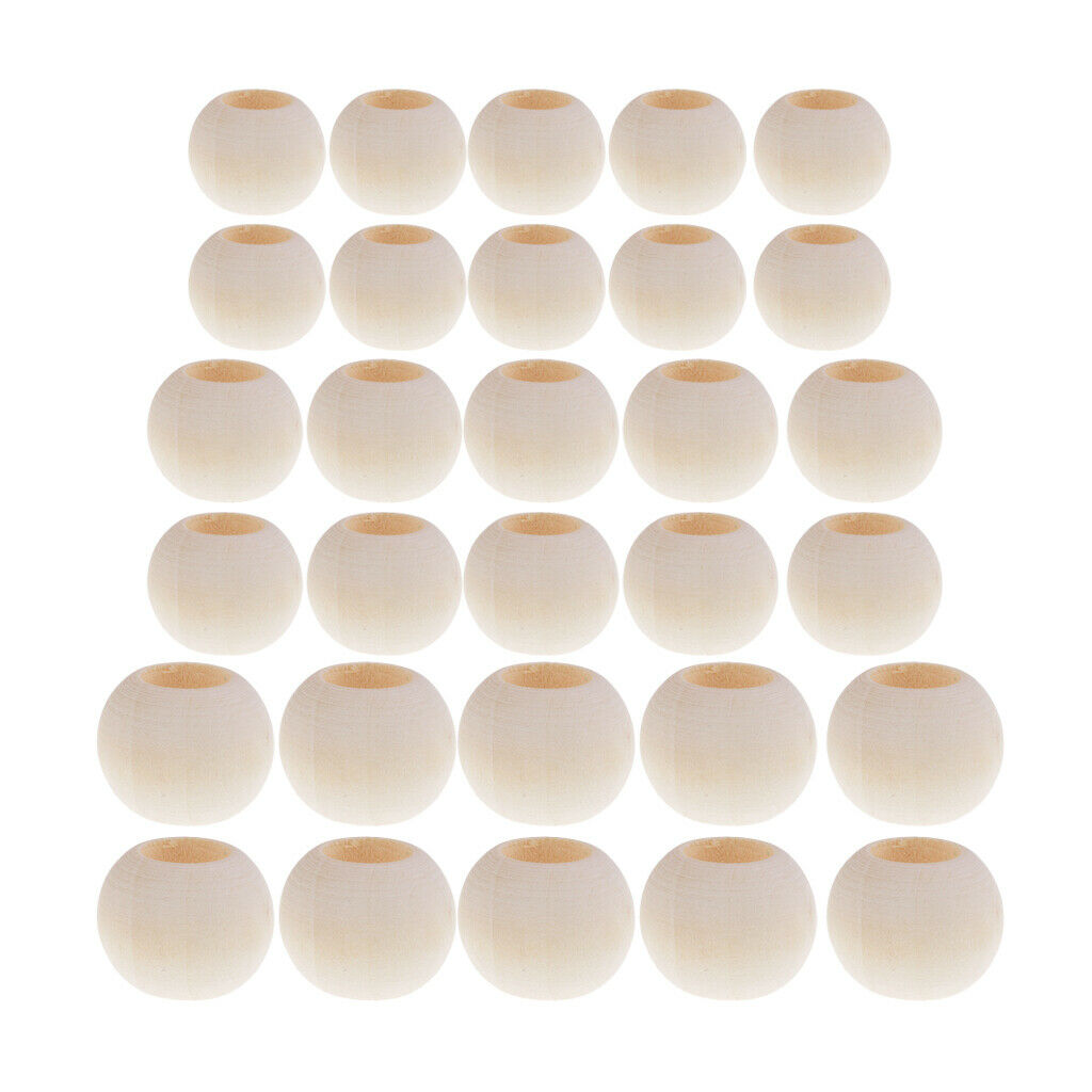 30x Unfinished Wood Spacer Beads Ball Loose Beads for Art Jewelry Making
